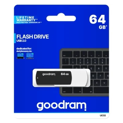 Imagen de Goodram UCO2 64GB USB 2.0 Tipo A Negro, Color Blanco Unidad Flash Memoria (64 GB, 2.0, A, 20 MB/s, Girar, Blanco)