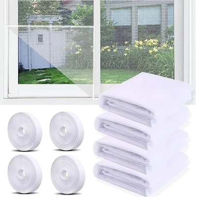 Imagen de 4 Mosquitera para Ventana, 130 x 150 cm Ventana Autoadhesiva con rollos de cinta autoadhesiva, Pantalla Universal que mantiene a los insectos, mosquitos fuera (Blanco)