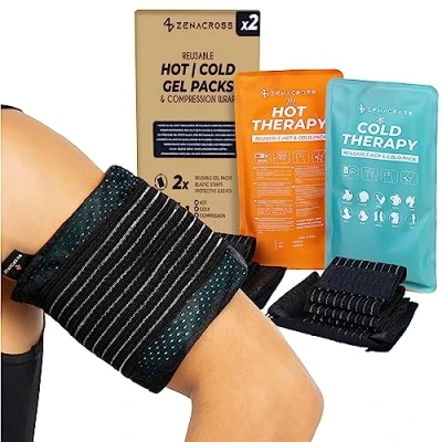 Imagen de 2x Gel Frio para Lesiones y Incluye 2 Banda elástica Protectora Reutilizable Efecto Calor Adaptada Microondas &amp; Congelador Multiusos Todas las Partes del Cuerpo