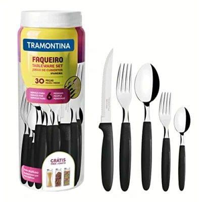 Imagen de Tramontina Ipanema Cubertería para 6 personas (30 piezas, acero inoxidable, mango negro)