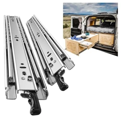 Imagen de SHUHANG Guias Correderas para Cajones de Alta Resistencia Cerradura 400mm Rieles Extensión Completa con Rodamientos Guías del Lateral 68KG Capacidad Carga 1 par