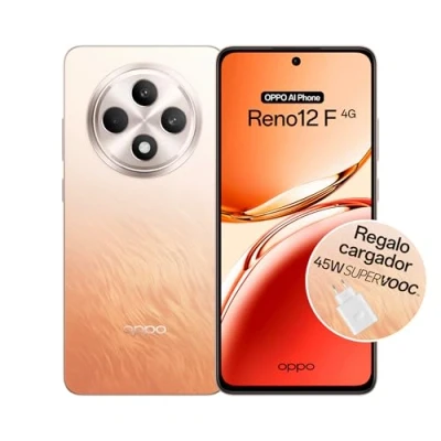 Imagen de OPPO Reno12F 4G Smartphone Libre con IA, 16GB (8GB+8GB) 256GB, Pantalla 2.5D AMOLED 6.7&quot;, Cámara 50+8+32 MP, Android, IP64, Batería 5000mAh, Carga Rápida 45W, Cargador Incluido Amber Orange