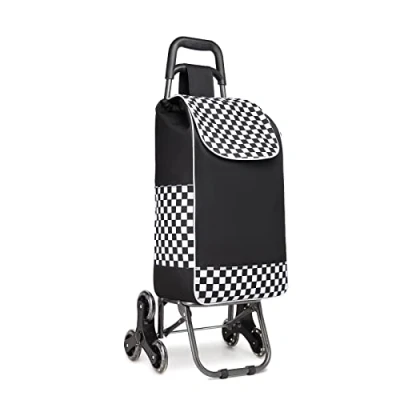 Imagen de Kono Carro de la Compra 6 Ruedas Plegablede Carrito Aluminio con Bolsa Impermeable Desmontable, 30L, Negro