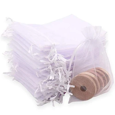 Imagen de Leeyunbee 100PCS 10x15cm Bolsa de Organza Blanco, Bolsitas Organza, Bolsas para Envoltura Joyas, Regalo con Cordón Boda Favores Joyas y Dulces