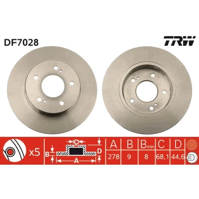 Imagen de TRW DF7028 Disco de freno 278 9 5 114,3 macizo barnizado NISSAN: Maxima V QX Berlina