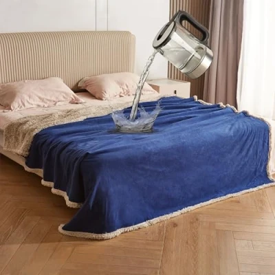 Imagen de Catalonia Classy Manta Impermeable para sofá, Funda de Impermeable, Forro Polar, 152 x 127 cm, Azul Marino y Topo