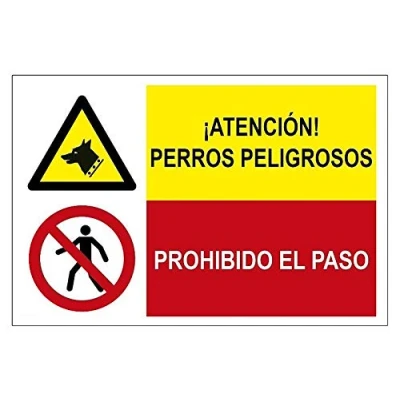 Imagen de MovilCom® Señal combinada ¡PELIGRO! PERROS PELIGROSOS/PROHIBIDO EL PASO de 600X400mm PVC0.7mm (ref.FRD4300243)
