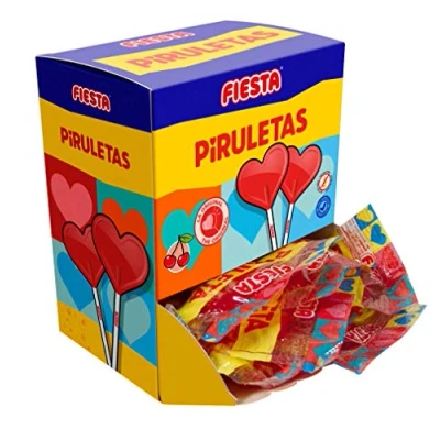 Imagen de FIESTA Piruletas Caramelo con Palo en Forma de Corazón Sabor Cereza Caja 20 unidades