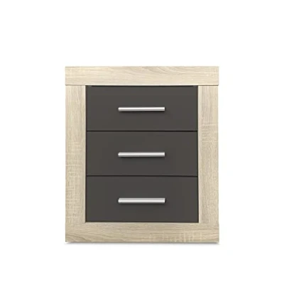 Imagen de Somnia Descanso Mesita de Noche Estilo Nórdico Modelo Mandi con 3 cajones Diseño Práctico y Elegante Colores Cambria Grafito