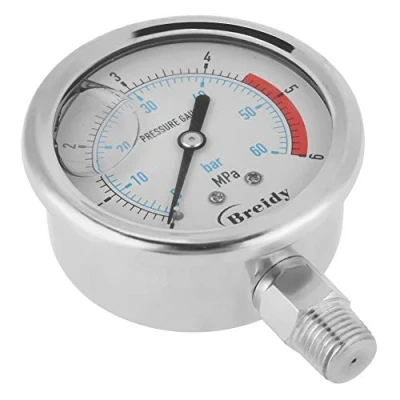Imagen de Calibrador De Presión Aire 0 60 Bar / 6Mpa Mm Dial Manómetro Agua Hidráulico Medidor Con Caja Metal 1/4&quot;Npt Montaje Inferior