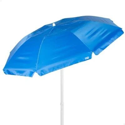Imagen de AKTIVE Sombrilla playa 180 cm, Plegado compacto, Azul, Protección UV50, Inclinable y regulable en altura, Mástil acero, revestimiento plateado, 8 varillas, Funda transporte con asa (62323)