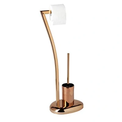 Imagen de Relaxdays Escobillero Portarrollos de Pie WIMEDO, Acero Inoxidable, Cobre, 75 x 21 26 cm