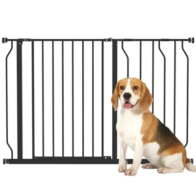 Imagen de PawHut Barrera de Seguridad Extensible para Mascotas con 2 Extensiones Montaje a Presión Doble Bloqueo Puerta Pasillo Escalera 75 115x76 cm Negro