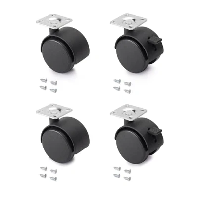 Imagen de EMUCA Ruedas para Muebles, Kit de 4 giratorias gemelas Negras con Placa Montaje, Ø 50mm