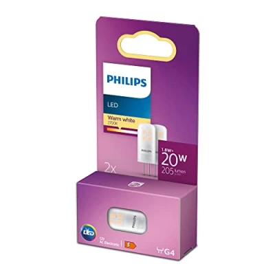 Imagen de Philips Bombilla LED Cápsula, 20W, G4, 12 V, Luz Blanca Cálida, No Regulable, Pack de 2 Unidades