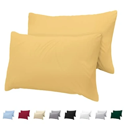Imagen de Funda de Almohada 40x60 100% Algodón Jersey (Pack 2) 150 g/m² Amarillo con Cremallera Twinzen 40 x 60 cm Certificado Oeko Tex Ultra Suave y Transpirable