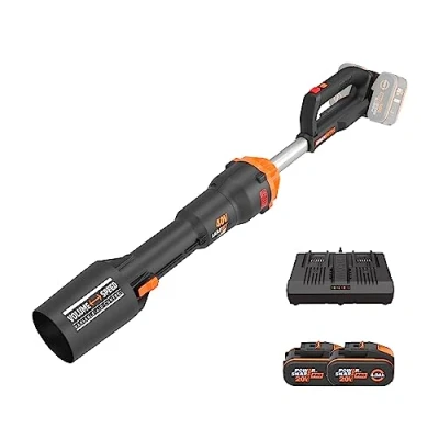 Imagen de Soplador de Hojas 40V Máx. (2x20V) WORX Motor sin escobillas WG585E Incluye 2 baterías 4Ah y Cargador Doble Tecnología amplificación Aire