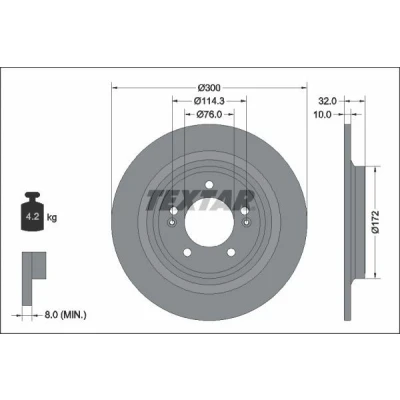 Imagen de TEXTAR 92337203 Disco de freno 300 10 05/07 114,3 macizo revestido sin cojinete rueda, perno sujeción buje rueda