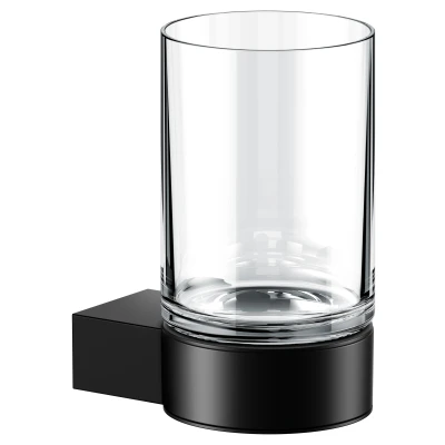 Imagen de KEUCO Soporte para Vaso de Cepillo Dientes, Color Negro Mate con Recubrimiento Polvo y Cristal Transparente, Cuarto baño, Montaje en Pared, Plan Black Selection