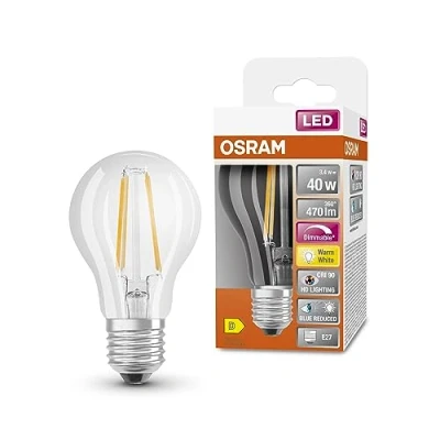 Imagen de OSRAM Lámpara LED SUPERSTAR+ CLASSIC A FIL 40, E27, forma bombilla, 3,4 W, 470 lm, 2700 K, luz blanca cálida, componente azul muy reducido, fatiga visual baja, regulable, optimo consumo de energía