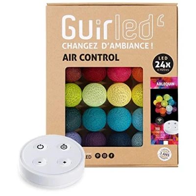 Imagen de GuirLED Guirnalda luminosa bolas de algodón LED USB Mando a distancia inalámbrico Luz nocturna bebé 2h Adaptador red doble 2A incluido 4 intensidades 24 2,4 m Arlequin