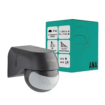 Imagen de Oktaplex Ana Detector de Movimiento Exterior orientable 230 V IP44 180 Sensor 12 m Alcance Antracita PIR Superficie