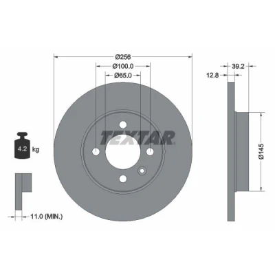 Imagen de TEXTAR PRO 92041703 Disco de freno 256 12,8 04/05 100 macizo revestido sin perno sujeción rueda, buje rueda VOLKSWAGEN: GOLF 3