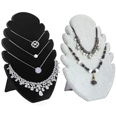 Imagen de xutong 2 expositores para collar, expositor de collares, con 5 ranuras cadena, colgar joyeros, organizador joyas, terciopelo, color negro y gris