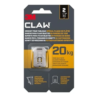 Imagen de 3M CLAW Paredes de Yeso 20 kg 3PH20 2WMR, 2 Ganchos, Silver