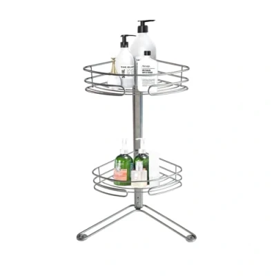Imagen de Organizador esquinero de pie con 2 niveles para ducha, metal antioxidable, color plateado