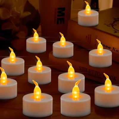Imagen de MOYKSRR Velas LED sin Llama, Paquete de 39 Luces té LED, Llama que Parpadeantes luz Amarillas Cálida para bodas, vacaciones, fiestas, Halloween, Navidad, Decoración Cumpleaños