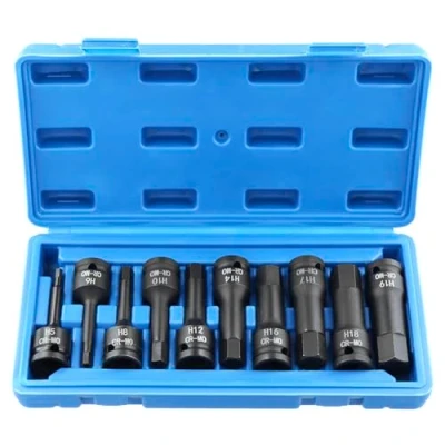 Imagen de QWORK® Juego de 10 Llaves Vaso con Puntas Hexagonales, H5 H19, Accionamiento 1/2&quot;, Acero al Cromo Vanadio