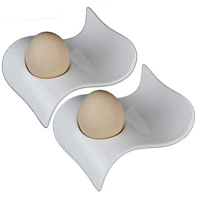 Imagen de TAMUME Porcelana Blanca Juego de Tazas Huevo 2 Titulares Huevos, Piezas Estilo Onda Desayuno Cerámica