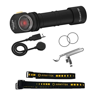 Imagen de Linterna frontal LED Nueva Armytek Wizard C2 WR blanco frío y rojo Multifunción Recargable por USB + Batería 18650 Li Ion