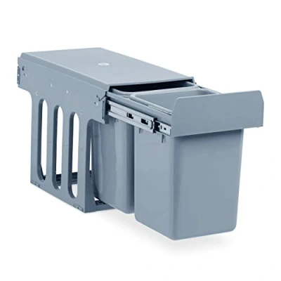 Imagen de Relaxdays Contenedor de reciclaje para cocina, Deslizable, 2 cubos 8L, Empotrable, Plástico, 35,5 x 25 47 cm, Gris
