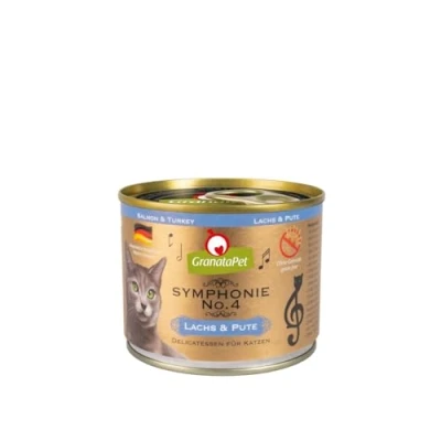 Imagen de GranataPet Symphonie No. 4: Salmón y Pavo, alimento para Gatos sin Cereales ni azúcares, Filete en Jalea Natural, Delicado húmedo Gatos, 6 x 200 g