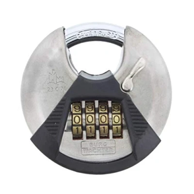 Imagen de Burg Wächter candado con grillete redondo, código numérico, 10 mm de grosor, cuerpo acero inoxidable, protección contra pellizcos, Circle 23 C 70, 39901