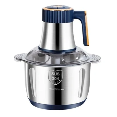 Imagen de picadora de alimentos con enchufe europeo, carne gran capacidad 5 l cuchillas dos niveles, acero inoxidable para cocina, verduras, ensaladas, frutas y frutos secos