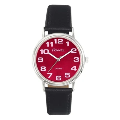 Imagen de Ravel Reloj Unisex de Correa fácil Lectura con números Grandes Cuarzo Analógico R0105.51.1A Negro/Color Plata/Esfera Marrón Efecto Rayos Sol