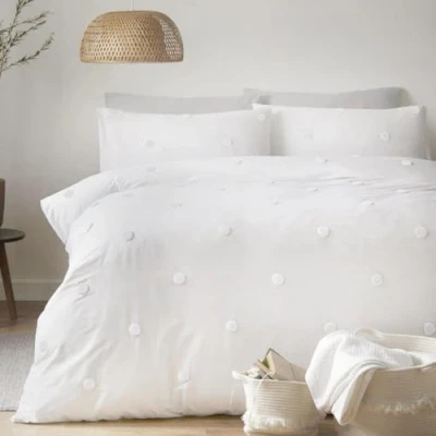 Imagen de Appletree Juego de Funda edredón Lunares Blancos, tamaño Doble (200 x 200 cm), Ropa Cama Blanca con 2 Fundas Almohada, 100% algodón súper Suave