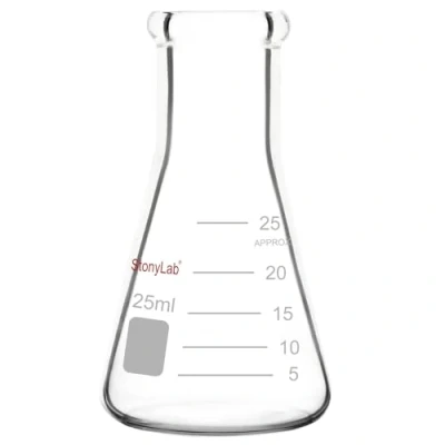 Imagen de stonylab 1 Paquete 25ml Matraz Erlenmeyer de Boca Estrecha, Flasks Cristal Pared Gruesa con Borde Alta Resistencia (25ml)