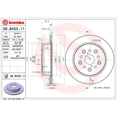 Imagen de BREMBO 09.B453.11 Disco de freno 310 16 5 ventilación interna revestido