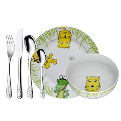 Imagen de WMF Safari Vajilla para niños 6 Piezas, Incluye Plato, Cuenco y cubertería (Tenedor, Cuchillo de Mesa, Cuchara pequeña) Kids Infantil