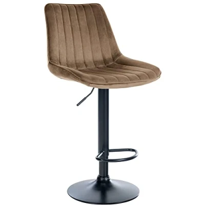 Imagen de CLP Taburete De Bar Toni Tapizada En Terciopelo I Silla Giratoria Ajustable Altura con Base Metálica &amp; Reposapiés, Color:marrón, Color del Marco:Negro
