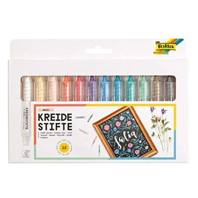 Imagen de folia 371209 Juego de rotuladores tiza (12 unidades, 12 colores diferentes, para pintar sobre pizarra, vidrio, papel y otras superficies lisas)
