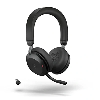 Imagen de Jabra Evolve2 75 Auriculares Estéreo Inalámbricos Para PC con tecnología de 8 micrófonos Doble Espuma y Cancelación Ruido Activa, Adaptador Bluetooth USB C MS Teams Negro