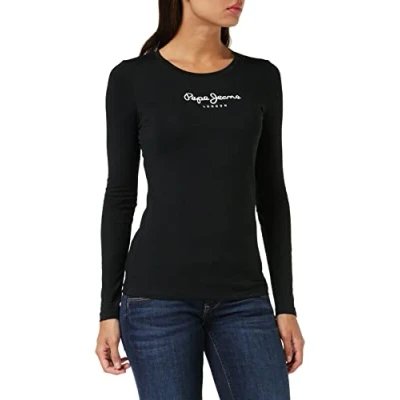 Imagen de Pepe Jeans New Virginia Camiseta para Mujer Slim Fit Manga Larga Negro, L
