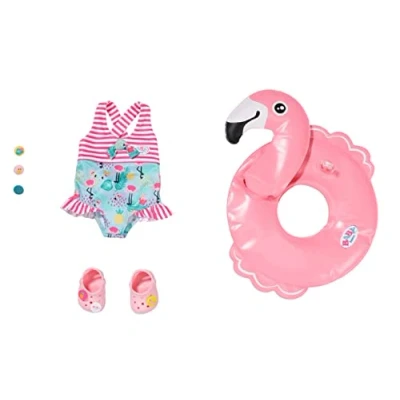 Imagen de BABY born Conjunto Vacaciones Para Muñecas de 43 cm, Manos Pequeñas, Promueve la Empatía y Las Habilidades Sociales, Edad 3+ años, Incluye Bañador, Flotador Chanclas
