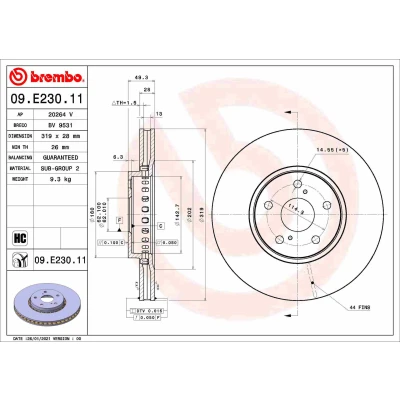 Imagen de BREMBO 09.E230.11 Disco de freno 319 28 5 ventilación interna revestido altamente carbonizado LEXUS: RX II