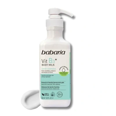 Imagen de Babaria Body Milk Vitamina B3 Crema Corporal Hidratante Pieles Sensibles y Atópicas 500ml Reafirmante Hidratación 24h Cuerpo